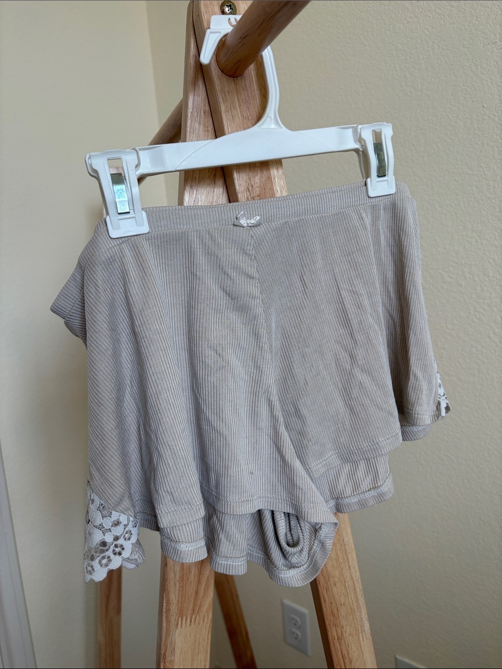 Victoria's Secret Beige Ribbed Lace-Trim Sleep Shorts